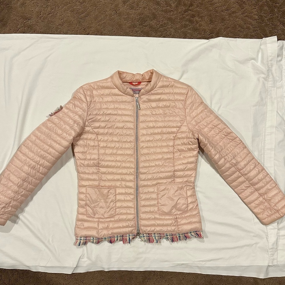 Frieda & Freddie’s NY women’s light pink puffer jacket Sz 36 (4-6) EUC